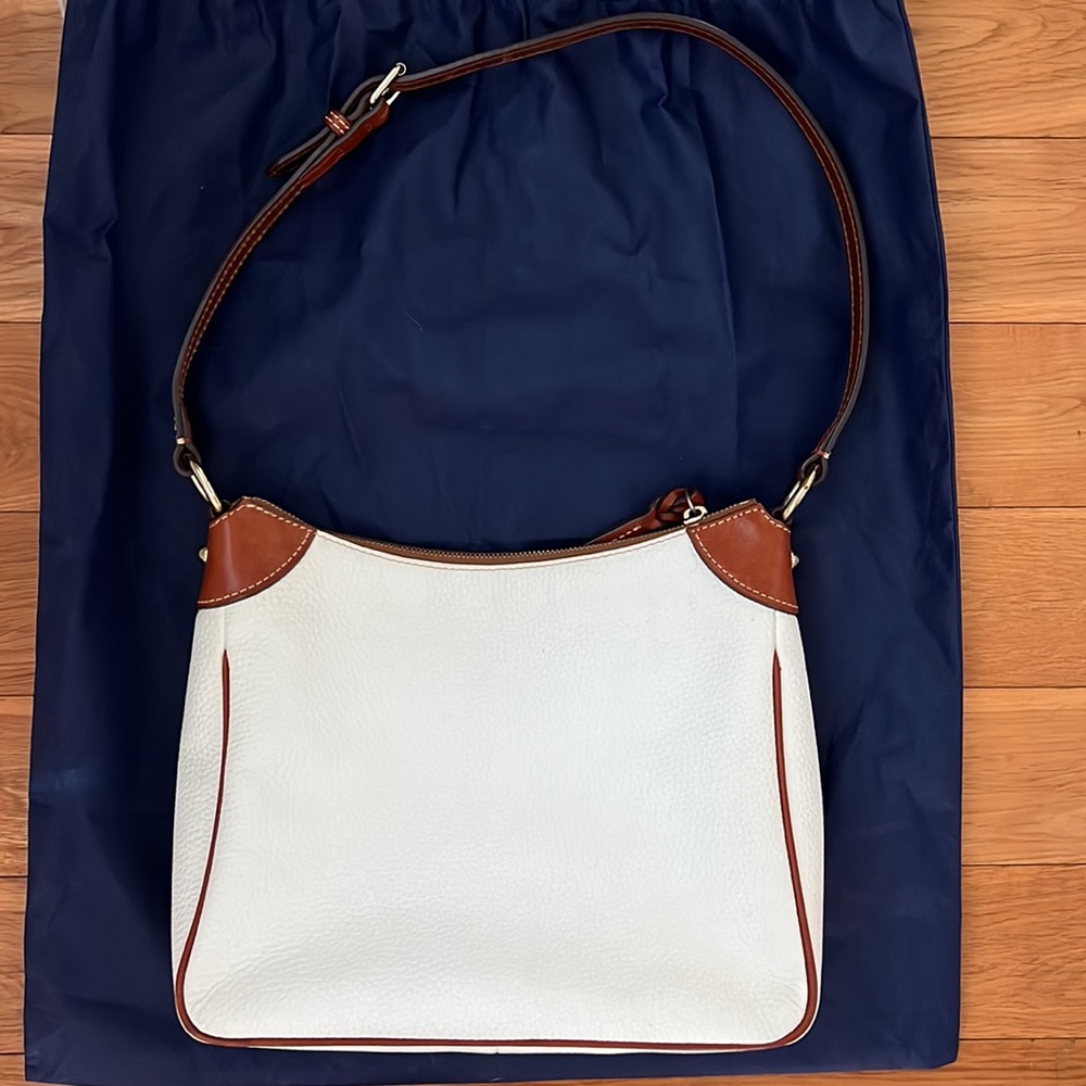 Dooney and Bourke Pebbled Grain Leather Kimberly Handbag White and Cognac - Picture 9 of 15